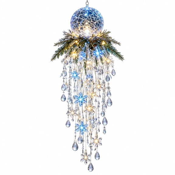 Hanging Christmas Crystal Light, Snowflake Cascade Decor,Warm-colored ball