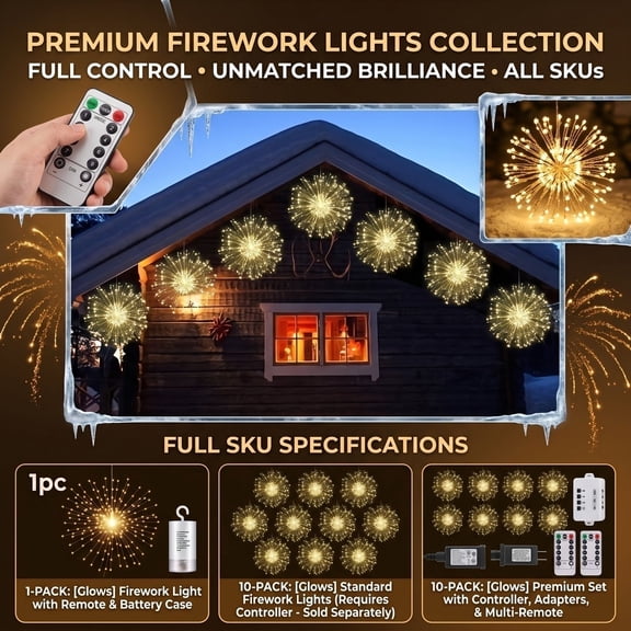 Hanging Christmas Light, 90 Led Warm White Firework Fairy Lights for Christmas Tree, Battery Operated Christmas Lights with Remote, Waterproof 8 Inch Dandelion Hanging Decor for