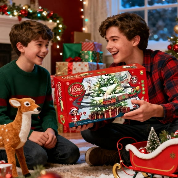 Hanging Christmas Train Set with Light/Smoke/Sound/Music, Toy Train Set Around Under The Christmas Tree, Christmas Toys Gift with Santa Claus, Christmas Tree Train Set for Toddlers Kids 2-4 3-5 4-8
