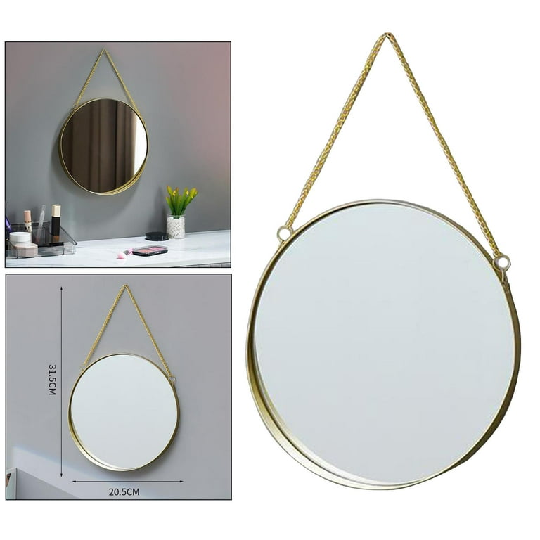 Hanging Circle Mirror Wall Decor Small Gold Round Mirror with Hanging Chain  for Living Room Bathroom Bedroom,Gold F, 25cm