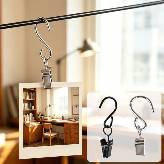 Hanging Clip,Spring Loaded Stainless Steel S Hook Fastener Clamp for String Light Photo Curtain Mounting,Indoor Home Decoration and Outdoor Holiday Scene Layout Multiscenario Household Suspension