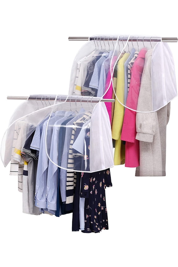 Hanging Closet Cover for Storage Dustproof Shoulder Cover Garment Protector for Clothes, Coats, Suits, Dresses, 2 Pack, White