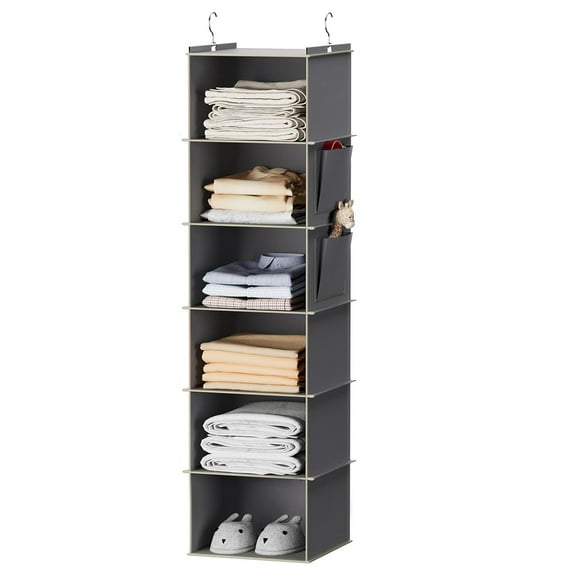Hanging Closet Organize Shelves, 6-Hanging Shelves for Clothes Organize，Storage Foldable Home Organization Dorm Room Essentials（Grey）