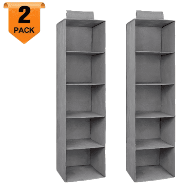 Hanging Closet Organizer, 2 Packs Closet Organizer and Storage, 5-Shelf Closet Hanging Storage Shelves, Closet Organization for Bedroom, Nursery, Diapers, Grey