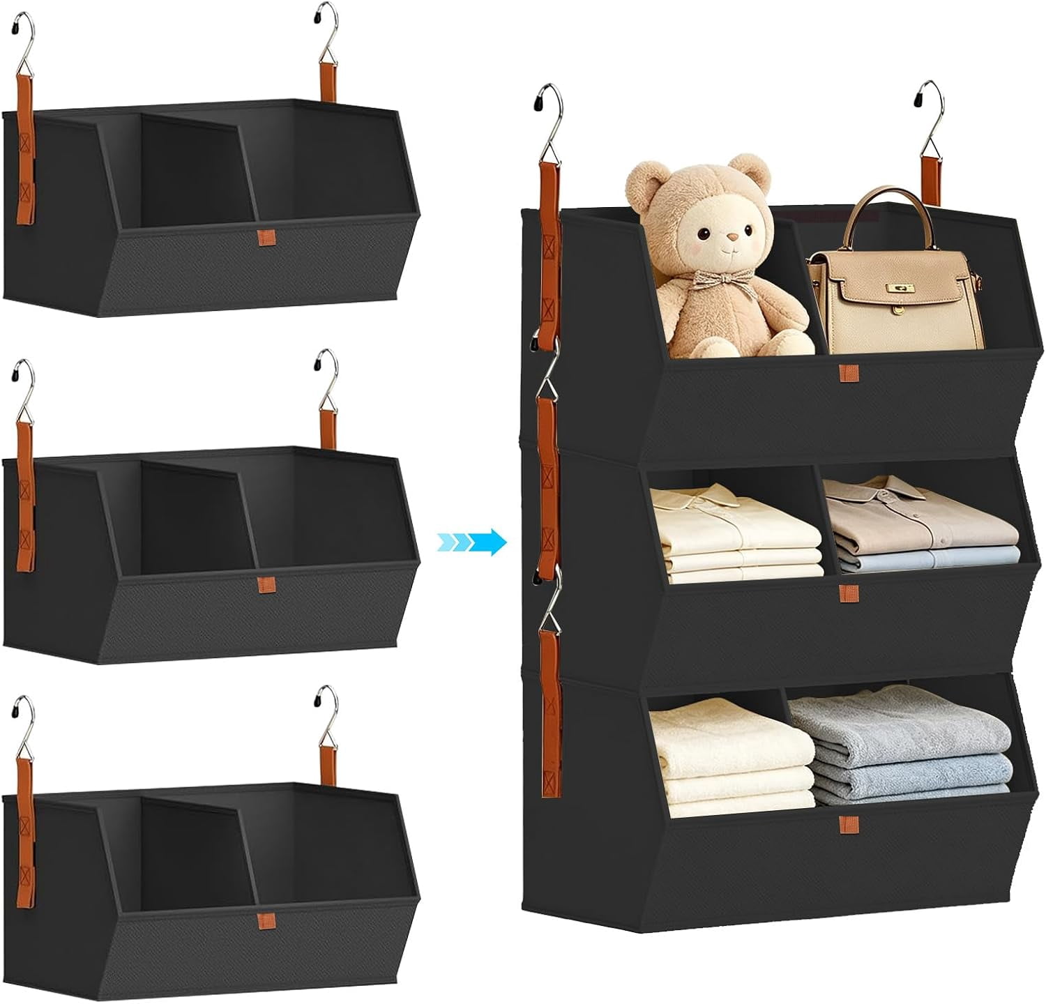 Hanging Closet Organizer 3 Tier,Space-Saving Closet System,Black ...