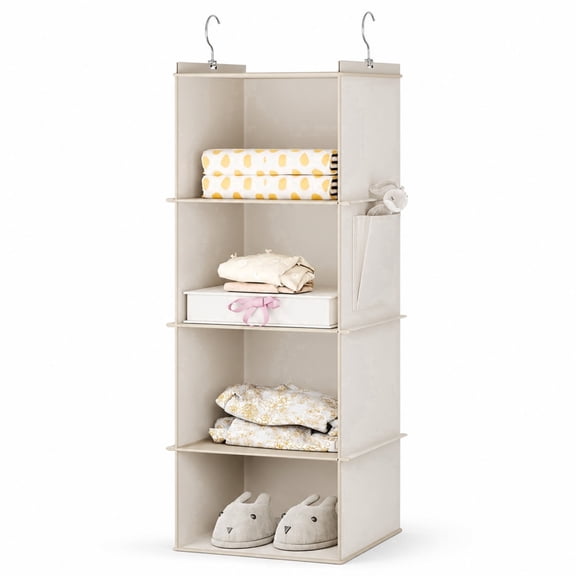 Hanging Closet Organizer, 4-Shelf Closet Hanging Storage Shelves, Beige
