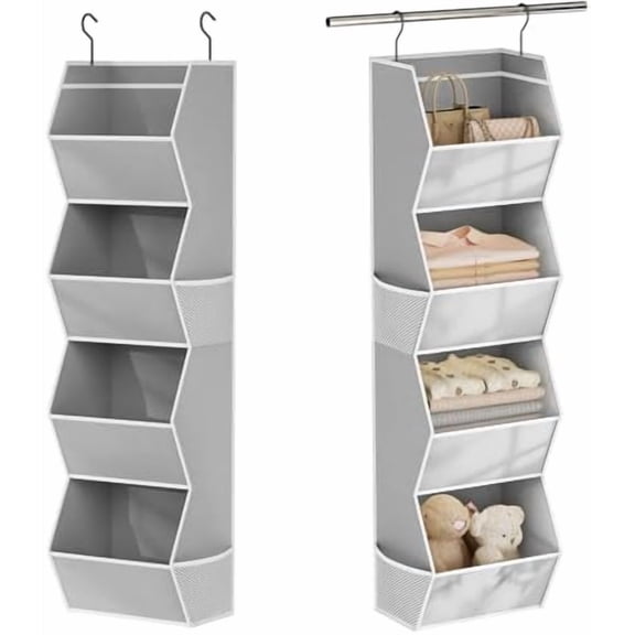 Hanging Closet Organizer 4 Shelf Collapsible Bedroom Closet Organizers and Storage Hanging with Mesh Pockets for Clothes, Fabric Hanging Storage Bins for Wardrobe Closet Organization and Storage