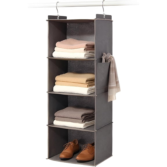 Hanging Closet Organizer 4 Shelf - Hanging Cube Organizer with Pockets, Sweater Shoe Storage, Max Storage for RV Closet, Grey (1)