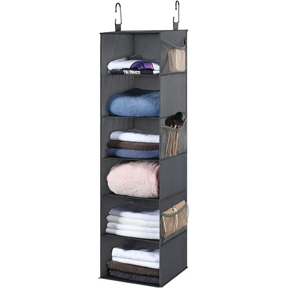Hanging Closet Organizer , 6-Shelf Closet Hanging Storage Shelves Foldable,Grey