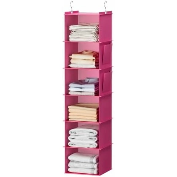 Hanging Closet Organizer, Closet Hanging Storage Shelves (Pink)