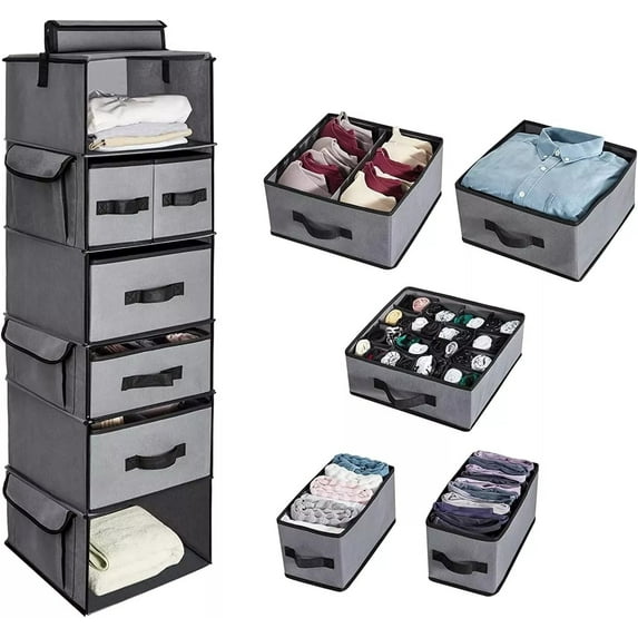 Hanging Closet Organizer Multi-Compartment Storage 6-Shelf 5 Drawers ...