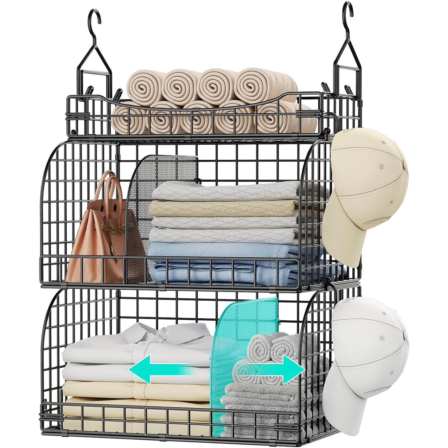 Hanging Closet Organizer Storage - 3 Tier Metal Stackable Hanging ...