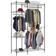 thumbnail image 1 of Hanging Closet Organizer And Storage Heavy Duty Clothes Rack Sturdy 3 Rod Garment Rack Large With Wire Shelving Height Adjustable Commercial Grade Metal Clothes Stand Rack For Bedroom Cloakroom,Black, 1 of 7