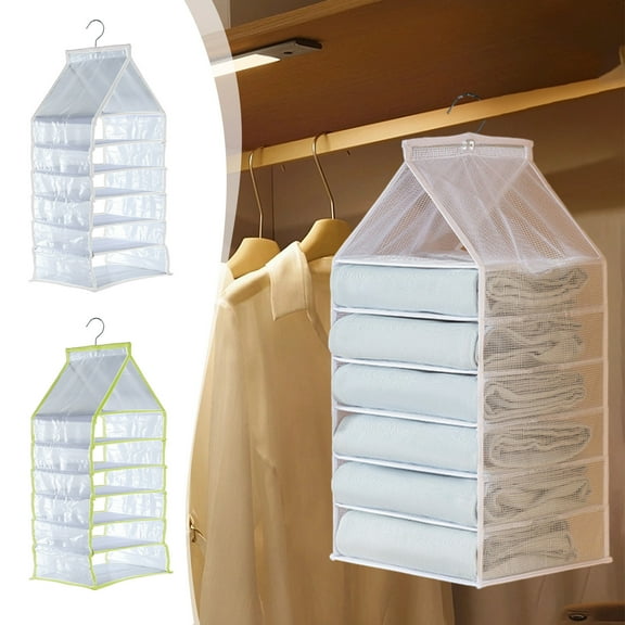 Hanging Closet Organizer Storage Shelves 6 Shelves Fabric Shelving Unit Wardrobe Storage Solution for Small Spaces Clothes Organization, Ukhbmc | Green