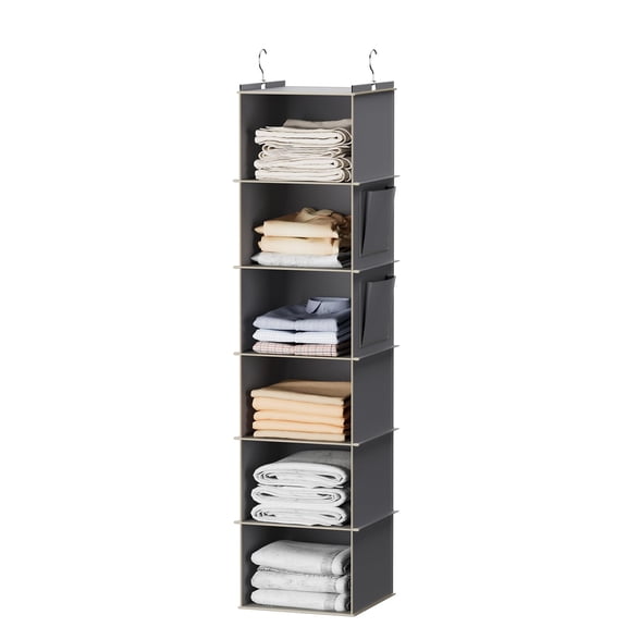 Hanging Closet Organizer and Storage, 6-Shelf Closet Hanging Storage Shelves, Grey