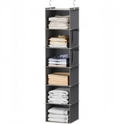 DEKEones 6‑Tier Grey Hanging Closet Organizer, Fabric Wardrobe Storage Shelf With Side Pockets, Grey Clothes Hanging Storage Organizer for Bedroom Dorm Closet