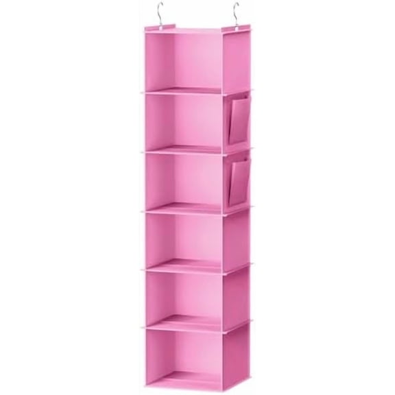 Hanging Closet Organizer and Storage, 6-Shelf Closet Hanging Storage Shelves, Light Pink