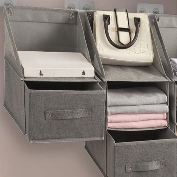 Hanging Closet Organizer with Fabric Drawers, Foldable Space-Saving Wall-Mount Storage for Clothes and Small Items (Gray)