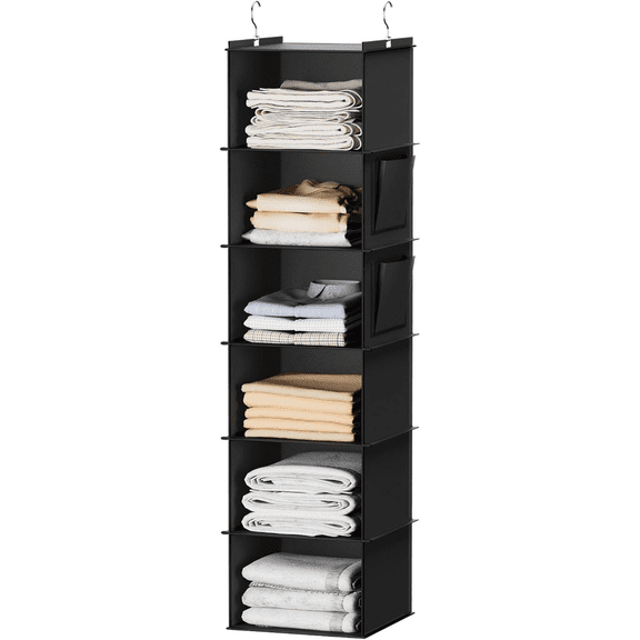 Hanging Closet Organizers and Storage, 6-Shelf Hanging Closet Shelves, Black | Storage