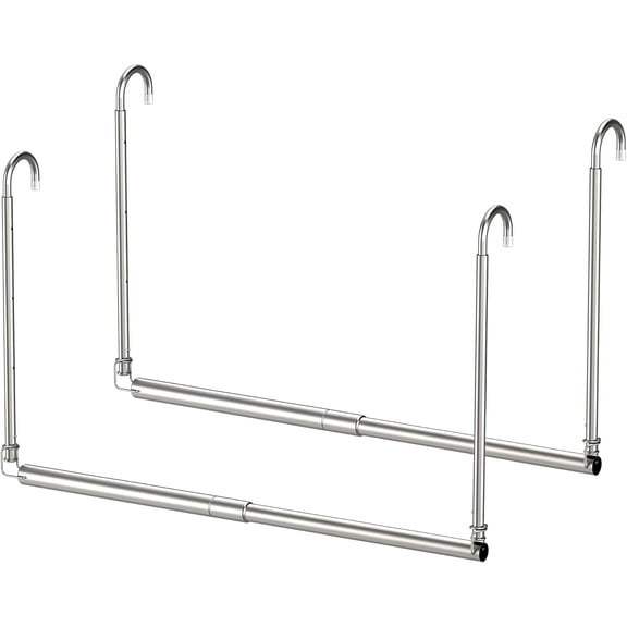 Hanging Closet Rod, 2 Pack Adjustable Height & Width Closet Rods for Hanging Clothes-Closet Extender Hanging Rod Space-Maximizing Design Suitable for Hanging and Drying Clothes, Silver