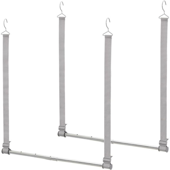 Hanging Closet Rod, Adjustable Width and Height Closet Hanging Organizer, Space-Saving Clothes Hanging Bar, Closet Extender Hanging Rod Double Closet Hanging Rod, 2 Pack Webbing