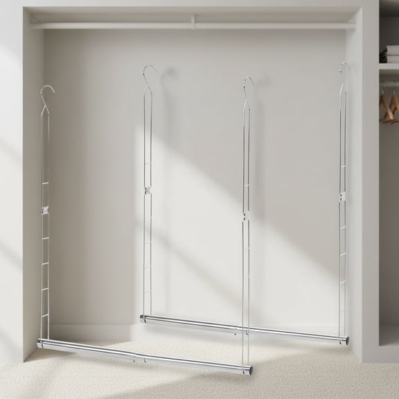 Hanging Closet Rod, Adjustable Width and Height Closet Hanging Organizer, Space-Saving Clothes Hanging Bar, Closet Extender Hanging Rod Double Closet Hanging Rod, 2 Pack Chrome