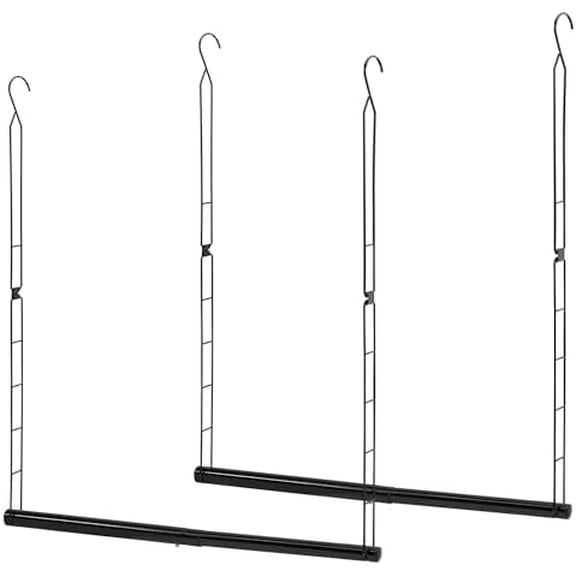 Hanging Closet Rod, Adjustable Width and Height Closet Hanging Organizer, Space-Saving Clothes Hanging Bar, Closet Extender Hanging Rod Double Closet Hanging Rod, 2 Pack Black