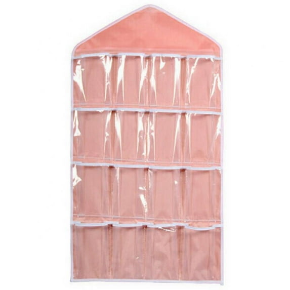 Hanging Closet Underwear Sock Storage Over The Door Jewelry Organizer Clear Pockets - 16 Pocket