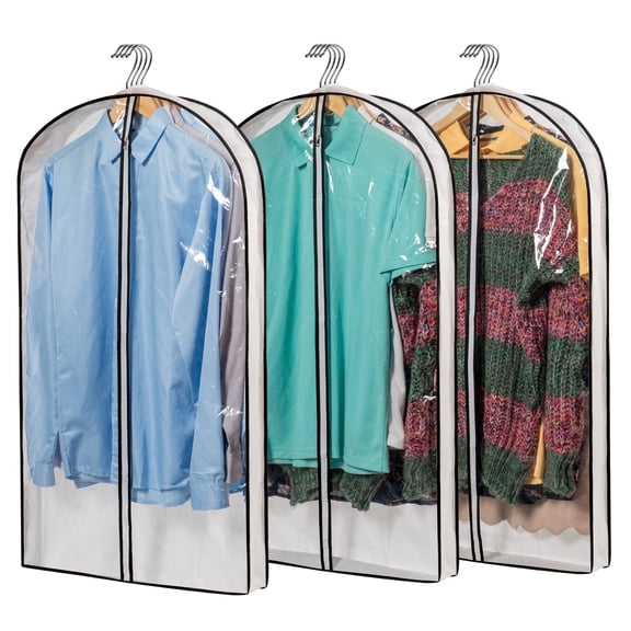 Hanging Clothes Bag with 4" Gusseted Garment Bag (Set of 3) for Storage Suit Bag for Closet Clear Garment Bags Dress Covers Garment Bags for Suits, Sweaters, Shirts - 24'' x 40"x4''/ 3 Pack