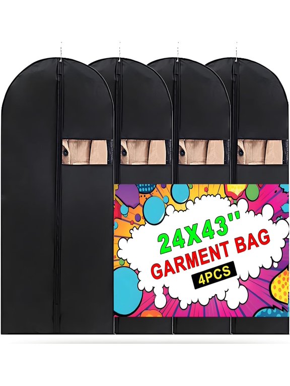 Hanging Clothes Garment Bag Dust Bag, 60.96 cm x 109.22 cm, Dress Hanger Bag, Travel Garment Bag,, Suit Jacket Washable Suit Cover Bag, 4 Piece Set