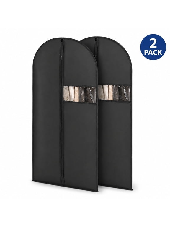 Hanging Clothes Garment Bags, 63"Dress Bags for Gowns, Black, 2-Pack