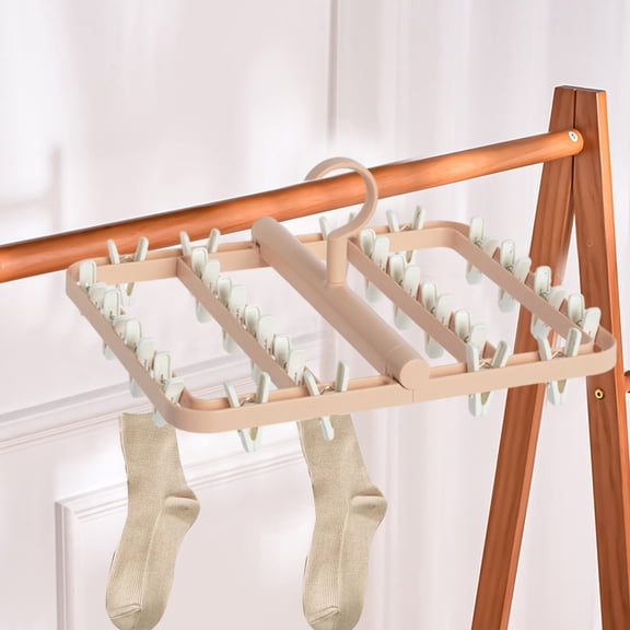 Hanging Clothes Rack with 24 Clips Foldable Laundry Sock Dryer Plastic Indoor Clothesline Organizer for Drying Socks Underwear Baby Clothes Towels Small Items 360 Degree Rotating Windproof Hanger