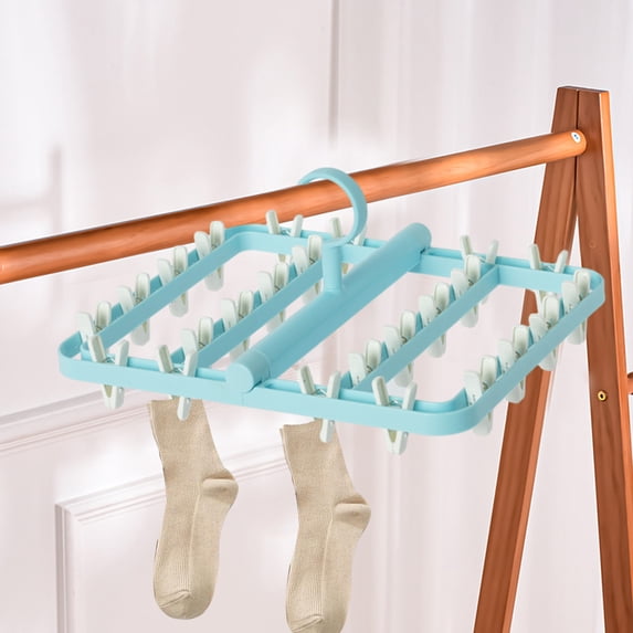 Hanging Clothes Rack with 24 Clips, Foldable Laundry Hanger for Socks, Underwear, and Small Clothes, Windproof and Quick Drying Plastic Laundry Rack