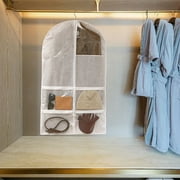 Hanging Clothes Storage Bag with 4 Zippered Pockets, Nonwoven Closet Organizer for Coats, Dresses, Suits, Travel Protector, Space Saving