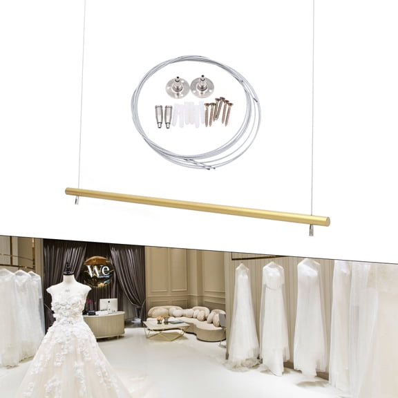 Hanging Clothing Rack Ceiling Mount, Adjustable Height 0-94.48 in Gold & Silver Garment Display for Boutique Home Laundry