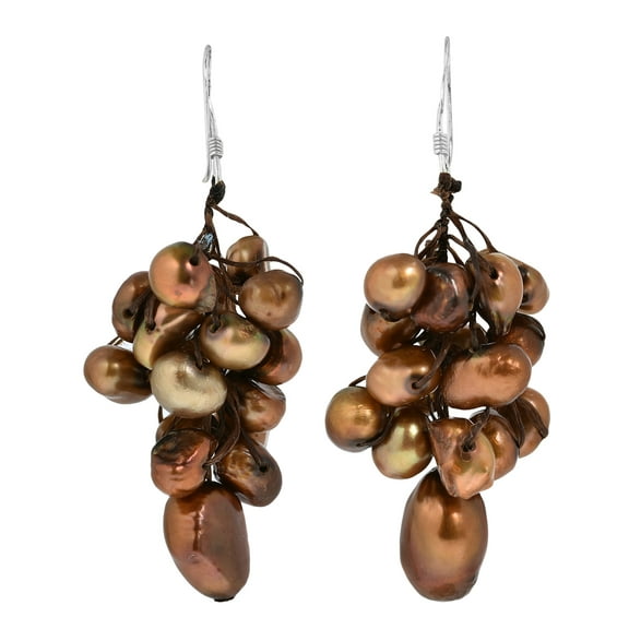 Hanging Cluster of Bronze Freshwater Pearls Dangle Earrings