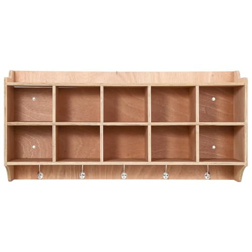 Hanging Coat Locker with 10 Cubby Storage Organizer Cubes, Daycare Shelves with Hooks and Shelf, Durable Furniture for Kids Toys and Classroom, Natural Wood Finish