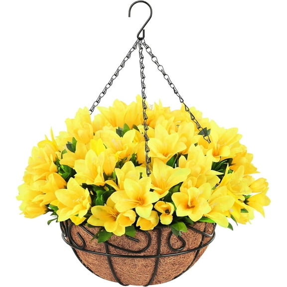 Hanging Coco Basket with Chain Artificial Impatiens Flowers for Balcony Decoration