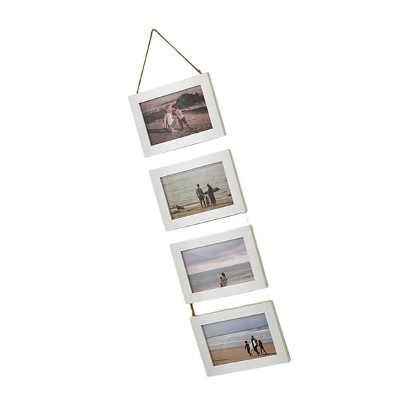 Hanging Collage Picture Frames Wall Decors,4Opening Rustics Wood Frame with Rope Wood Multi Picture Frames