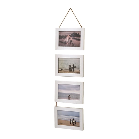 Hanging Collage Picture Frames Wall Decors 4Opening for 4×6 Inches Photo Rustics Wood Picture Frame with Rope