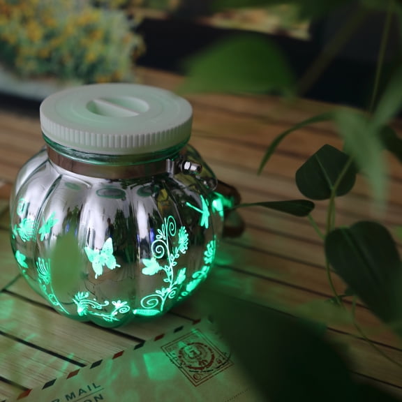 Hanging Color Changing Waterproof Mason Jar Light Battery Operated Outdoor LED Lantern with Remote Control Timer Mercury Glass Fairy Lamp Tree Patio Xmas Décor Butterfly Dragonfly Flower Pattern