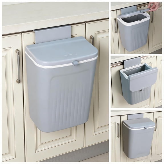 Hanging Compost Bin, Wall-Mounted Food Scraps Collector with Lid, Under Cabinet Small Trash Can for Coffee Station, RV & Studio Apartment (3.2 Gal Solo Size)