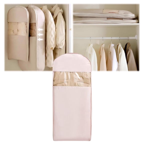 Hanging Compression Garment Bag 51.18 Inch - Space Saver Self Compression Zipper Bag for Down Coats, Suits, Dresses, Closet Storage & Travel Organizer