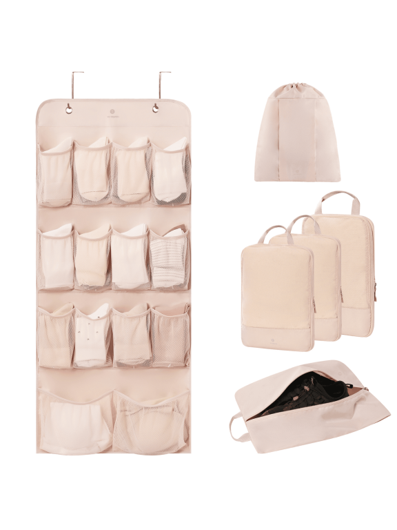 6 Set Packing Cubes for Travel, Compressible Luggage Organizer Bags, Vacation Storage for Men Women, Peach Pink