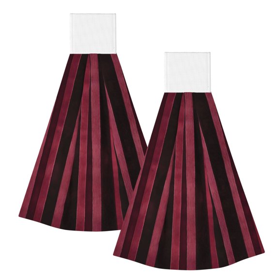 Hanging Coral Fiber Hand Towel Soft Absorbent Hook And Loop Strap For Kitchen Bathroom Office Camping Bbq Car 2pcs Maroon Stripe_2