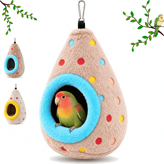 Hanging Cotton Bird Nest Hammock, Egg Shaped Cage Bed for Small Birds, Double-Layer Fleece Plush Cave with Metal Hook, Cozy Winter Hideout for Parrots Budgies Finches
