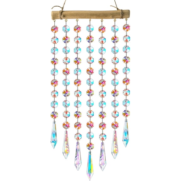 Hanging Crystal Prism Suncatcher Ornament Crystal Wind Chimes for Outside Colorful Glass Beads Chain Pendant Decorative