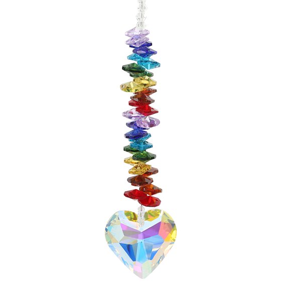 Hanging Crystal Suncatcher Prism with Heart Ball Beads 7-Color 1 Pcs