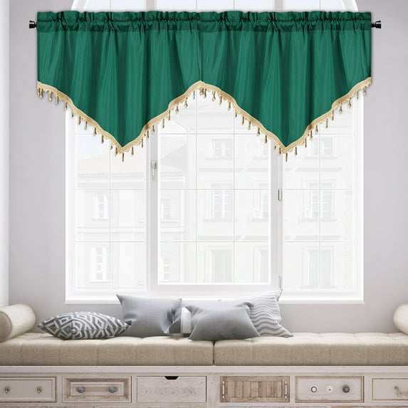 Hanging Curtains, Triangular Curtains, Rod Pocket Window Valance, Trim Tassel Voile Curtain Valance, Suitable for Decorating Windows in farmhouses, Kitchens, bedrooms (Green)