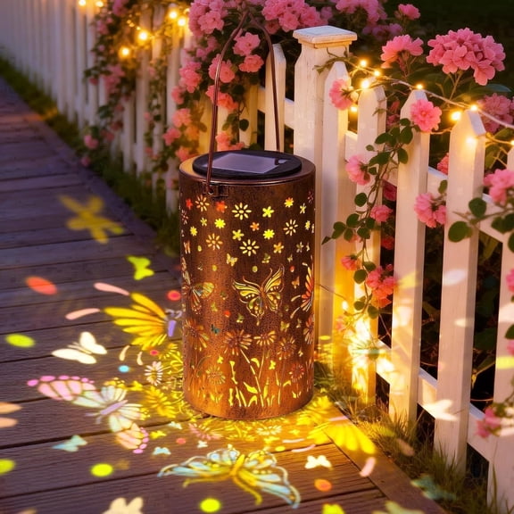 MIKISS Solar Outdoor Hanging Lanterns, with Colorful Butterfly Patterns Waterproof